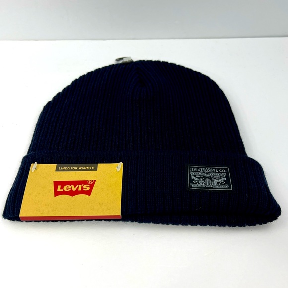LEVI’S, WARM & COMFORTABLE BEANIE, LINED WITH FLEECE, UNISEX,ONE SIZE, NAVY BLUE - Picture 12 of 15